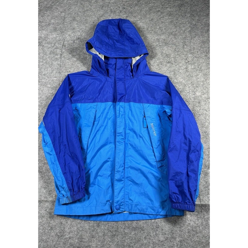 Marmot Windbreaker Jacket Boys Medium Blue Nylon Long Sleeve Hooded Full Zipper